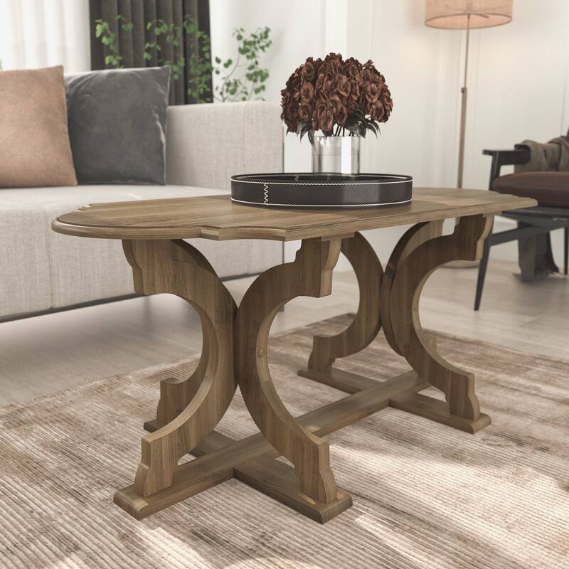GALANO Doynton 39.4 in. Oval Solid Wood Top Coffee Table