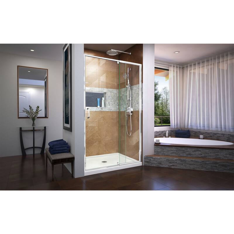 DreamLine Flex 32 in. D x 42 in. W x 74 3/4 in. H Pivot Shower Door and Shower Base Kit - 32" x 42"