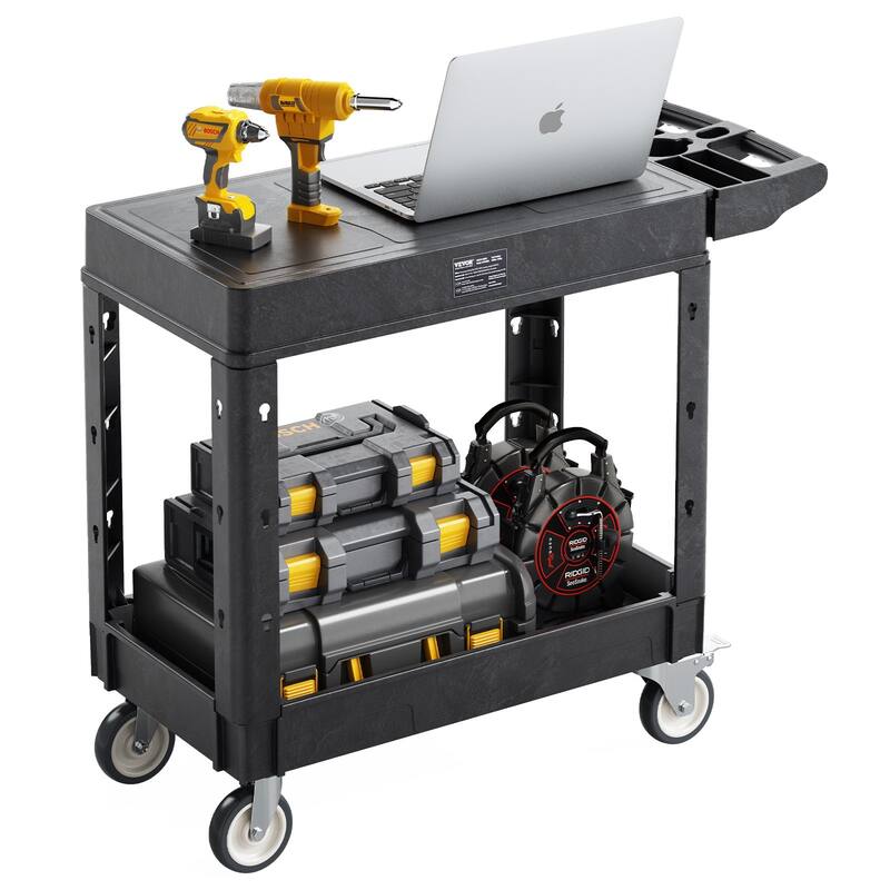 Heavy Duty 2-Tier Utility Cart with Wheels for Workstation & Storage - 39.96 x 17.72 x 33.46 in - Black