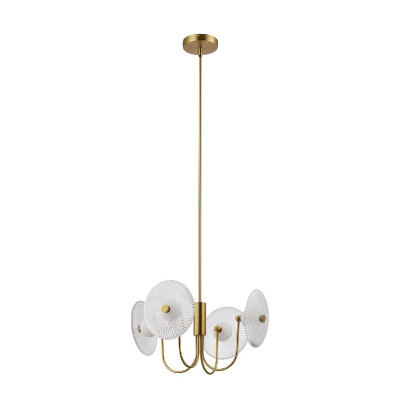 Nordic Ribbed Glass 4 Light LED Integrated Geometric Chandelier Gold or Black