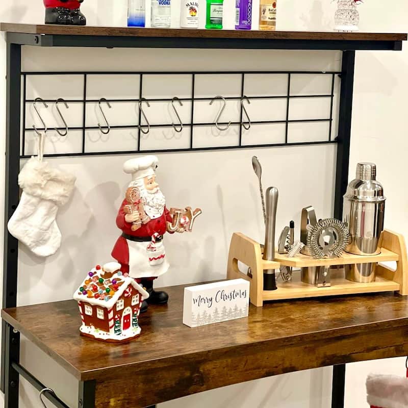 31.5" Microwave Stand with Storage Cabinet, Height-Adjustable Bakers Racks for Kitchen