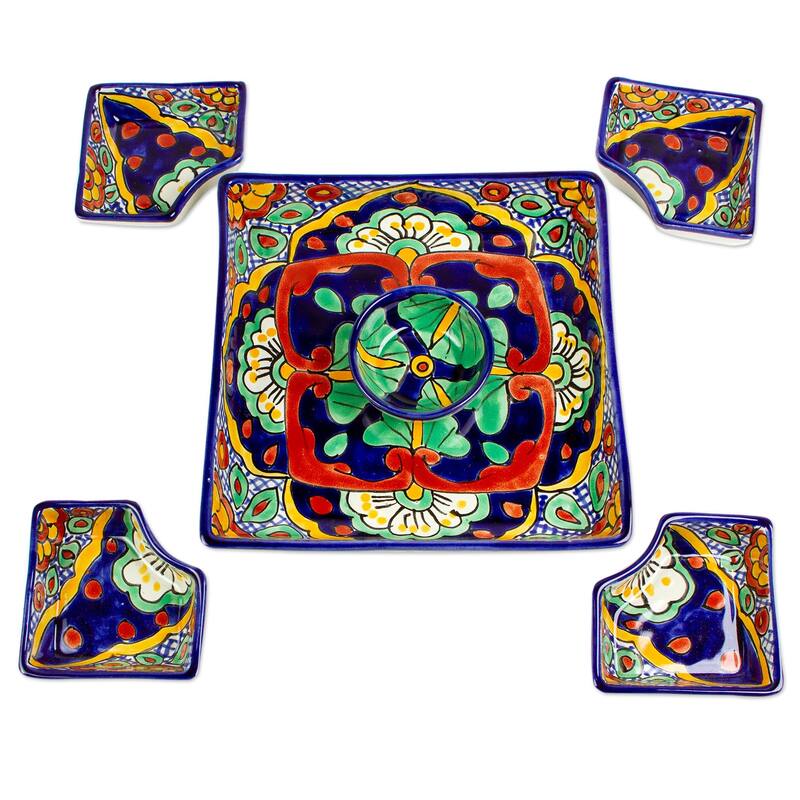 Novica Handmade Hidalgo Square Ceramic Appetizer Platter