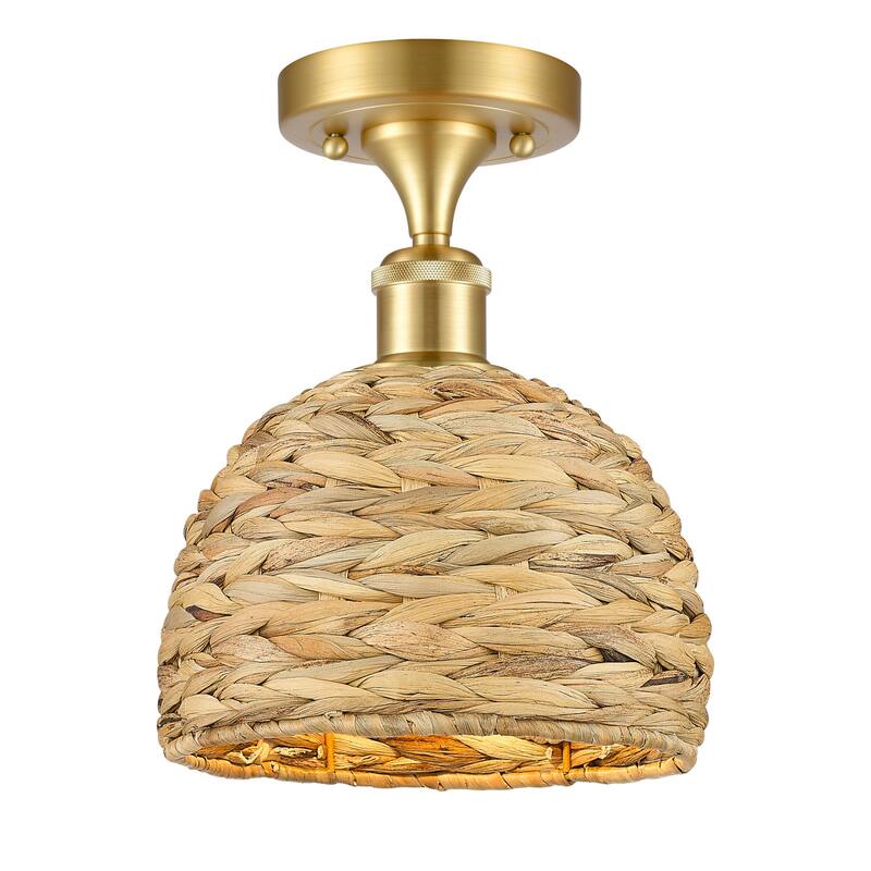 Innovations Lighting 516-1C-11-8 Woven Rattan Semi-Flush Woven Rattan - Satin Gold / Natural