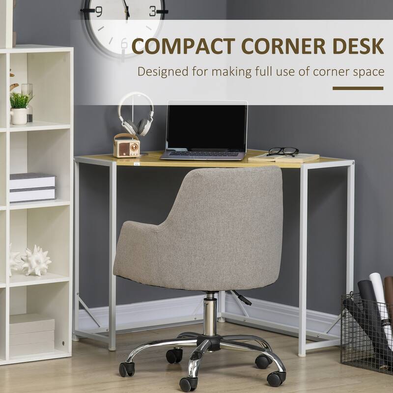 HOMCOM Space-Saving Small Corner Writing Desk & Corner TV Stand, Corner Computer Desk with Strong Metal Frame