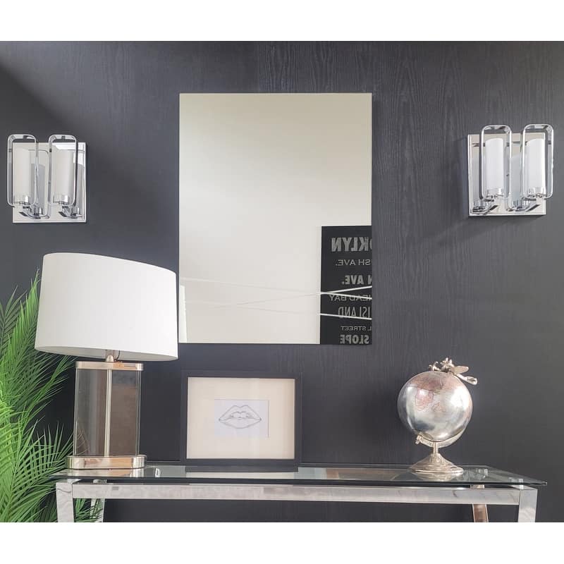 Brenda Etched Modern Frameless Wall Mirror with Dual Mounting Brackets