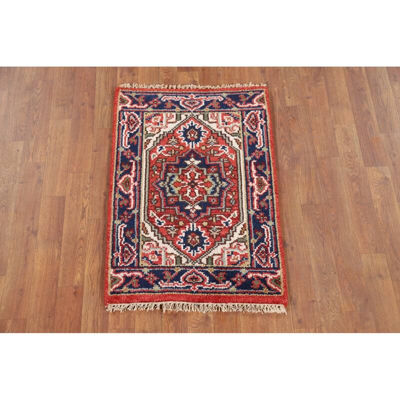Geometric Heriz Serapi Accent Rug Hand-Knotted Foyer Wool Carpet - 2'0" x 3'0"