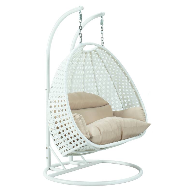 Egg-Shaped Swing Chair with Stand 2-Person Outdoor Patio Swing - Iron Frame & All-Weather Washable Cushions
