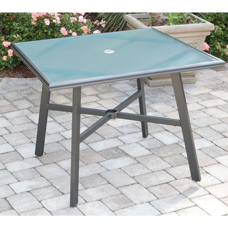 Hanover All-Weather Commercial-Grade Aluminum 38" Square Glass-Top Dining Table - N/A