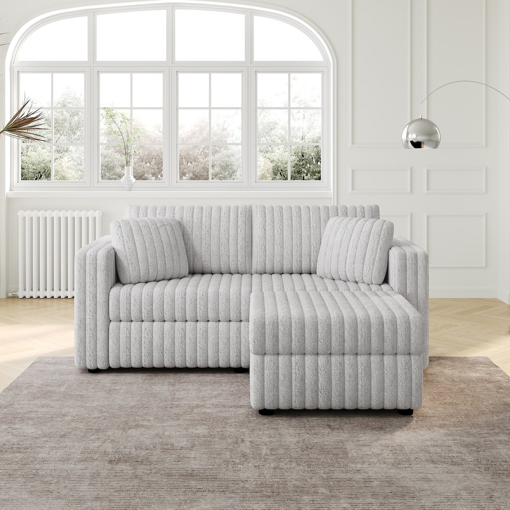 75.6" Soft Modular 2-person Light Gray Metal Sofa with Hydraulic Lift and Ottoman, High Comfort & Style
