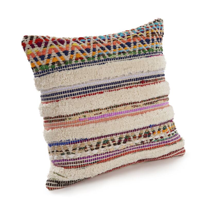 Sevita White Chevron Striped Multi Throw Pillow 18 inch