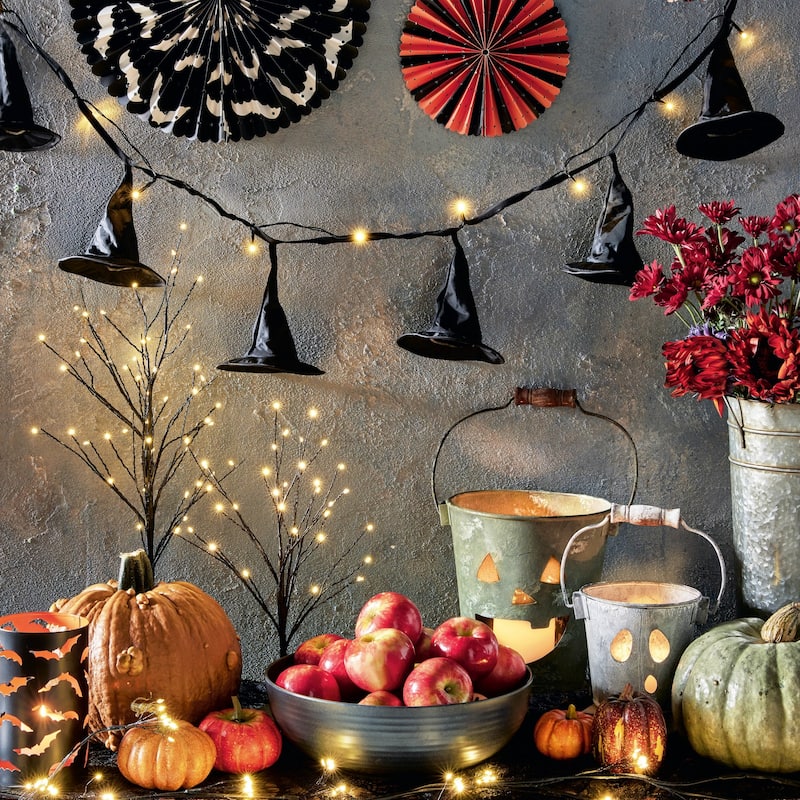 70-inch Halloween Black Bat Orange Pumpkin Jack-O-Lantern Wool Felt Garland Doorway Tabletop Wall Mantel Home Decoration