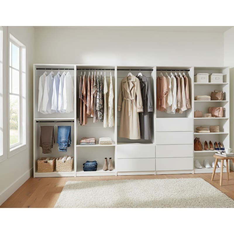 Prosper White Freestanding Walk in Wood Closet System - 157"W x 15.7"D x 83" H