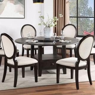 Hurn Transitional Espresso and Ivory Wood 5-Piece Round Dining Table ...