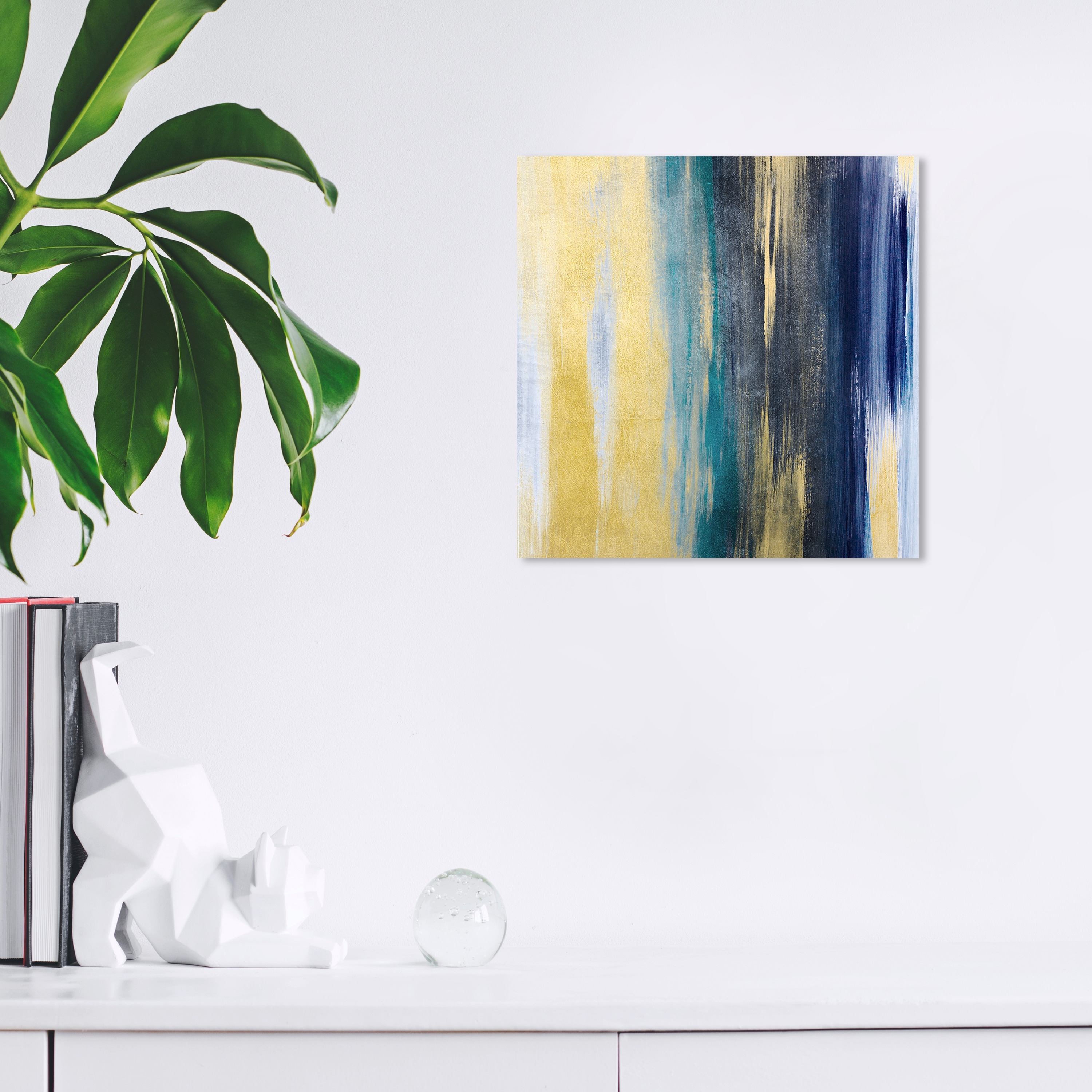 Wynwood Studio Canvas Abstract Gold and Blue I Gold and Metallic Gold Modern & Contemporary Wall Art Canvas Print