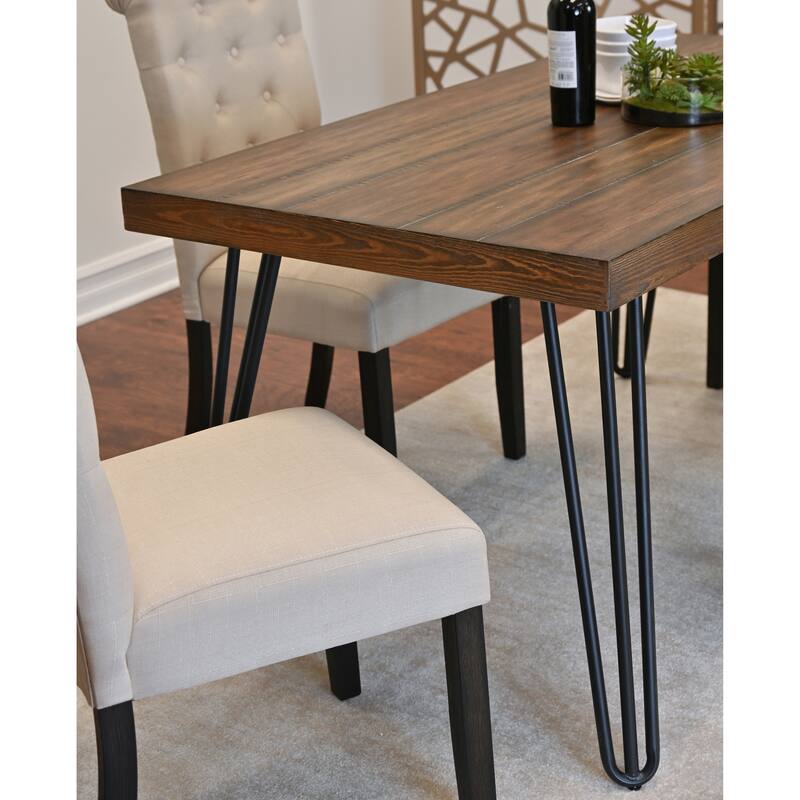 7 Piece Dining Table Set for 6, Kitchen Metal Table Cushion Chairs Set with 6 High Back Button-Tufted Chairs, for Apartment
