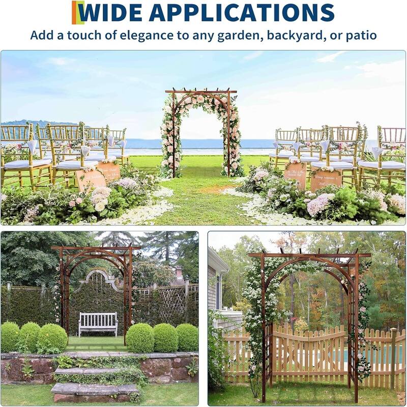 85-Inch Wood Garden Arbor with Pergola-Style Top Outdoor Trellis Arched and Flat Top Teak