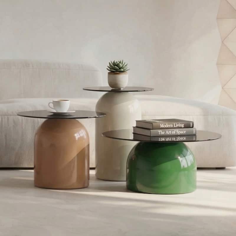 Nesting Coffee Table Set of 3,Glass Desktop for Living Room,Space Saving Circle Center Table for Saving Space,for Living Room