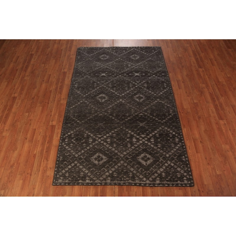 Grey Geometric Moroccan Oriental Rug Hand-Knotted Wool Carpet - 5'0" x 7'9"
