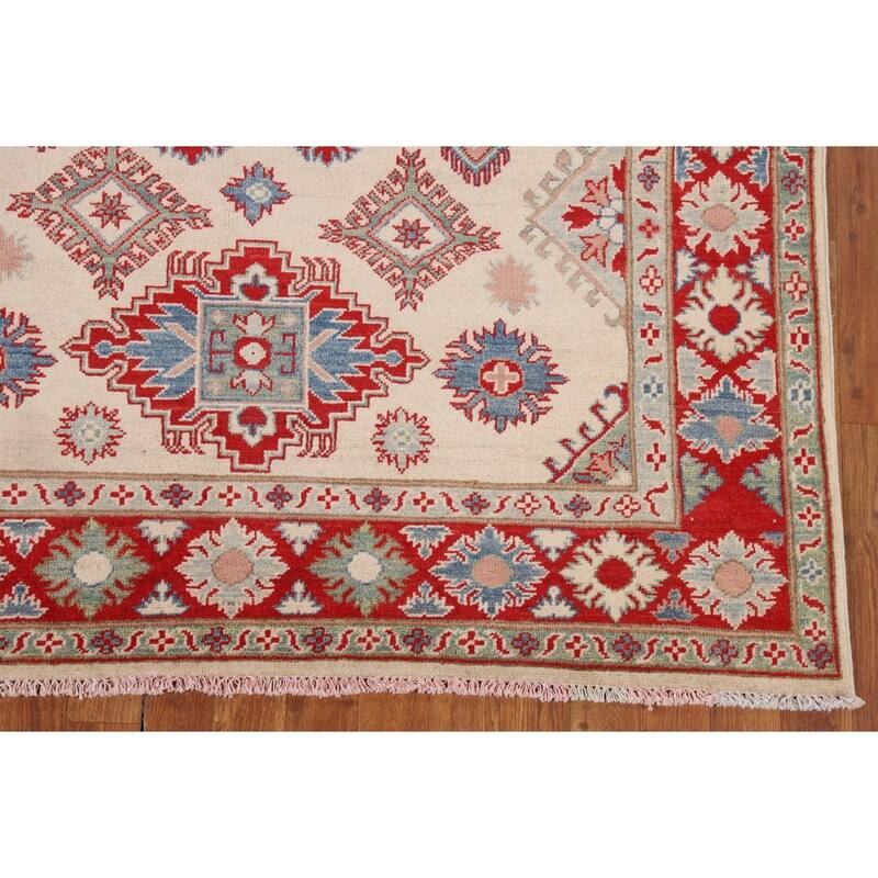 Geometric Kazak Oriental Rug Hand-Knotted Bedroom Wool Carpet - 5'0" x 6'10"