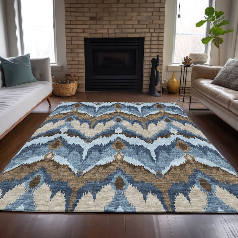 Machine Washable Indoor/ Outdoor Chantille Boho Ikat Rug