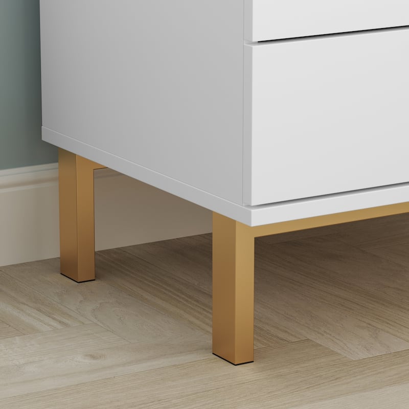 Timechee Nightstand Bedside Table w/ 2 Drawers and Metal Legs, White