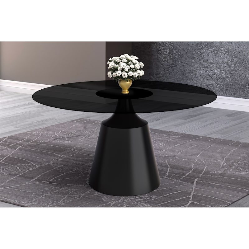 Prynn Dining Table with Round Top and Black Pedestal Base