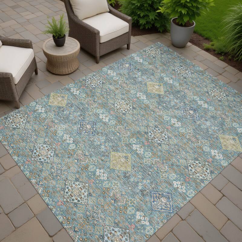 Machine Washable Indoor/ Outdoor Boho Panel Chantille Rug