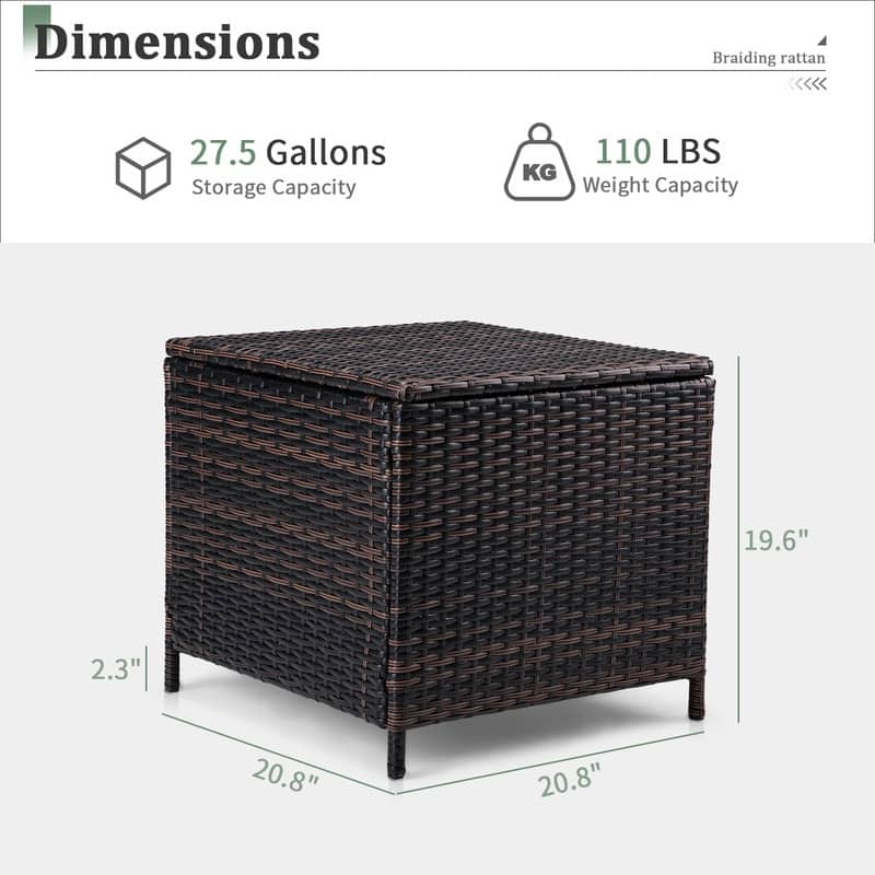Patio 27 Gallons Wicker Storage Side Table
