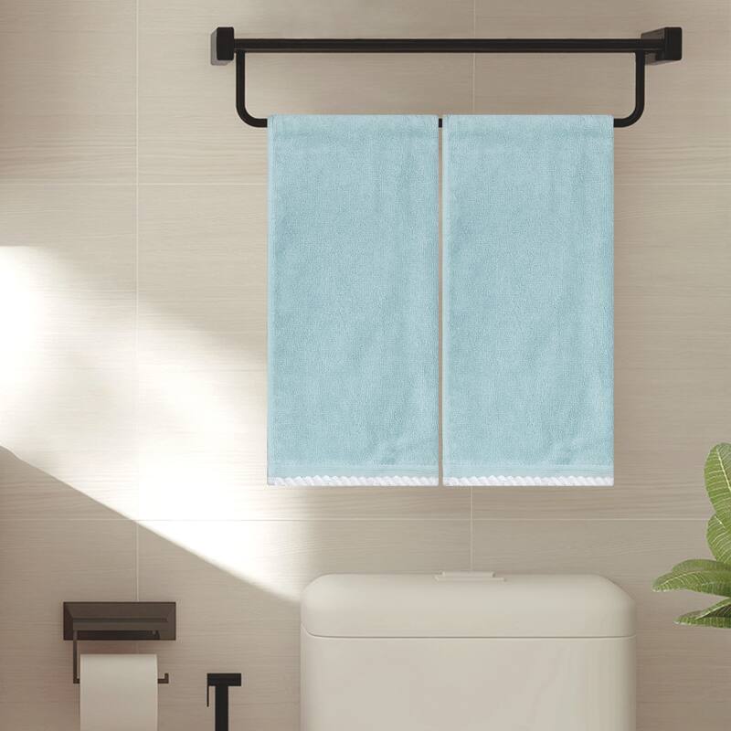 Solid Cotton Hand Towels, Absorbent and Quick Drying Towel for Bathroom, Travel, Camp 14" x 28" Light Red - Blue - 2 Pack