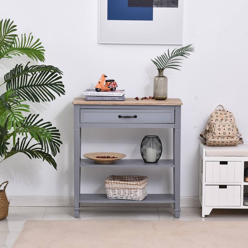 HOMCOM Retro-Styled Sofa Console Entry Hallway Table with Multifunctional Design, Durable Build, & Large Storage - Grey