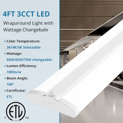 4FT LED Wraparound Light with 3 Wattages/3 Lumens/3 CCT Selectable,55W/65W/75W,5500lm/6500lm/7500lm,3000K/4000K/5000K