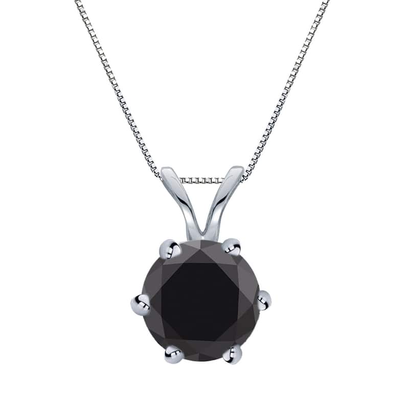 Auriya 14k Gold 1 1/2ctw Solitaire Black Diamond Necklace 6-Prong