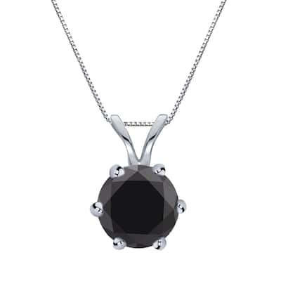 Auriya 14k Gold 1 1/2ctw Solitaire Black Diamond Necklace 6-Prong