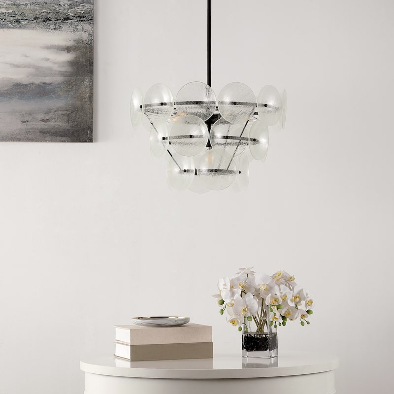 SAFAVIEH Lighting Sjouk Chandelier - 21" W x 21" D x 17" H - Black/Clear