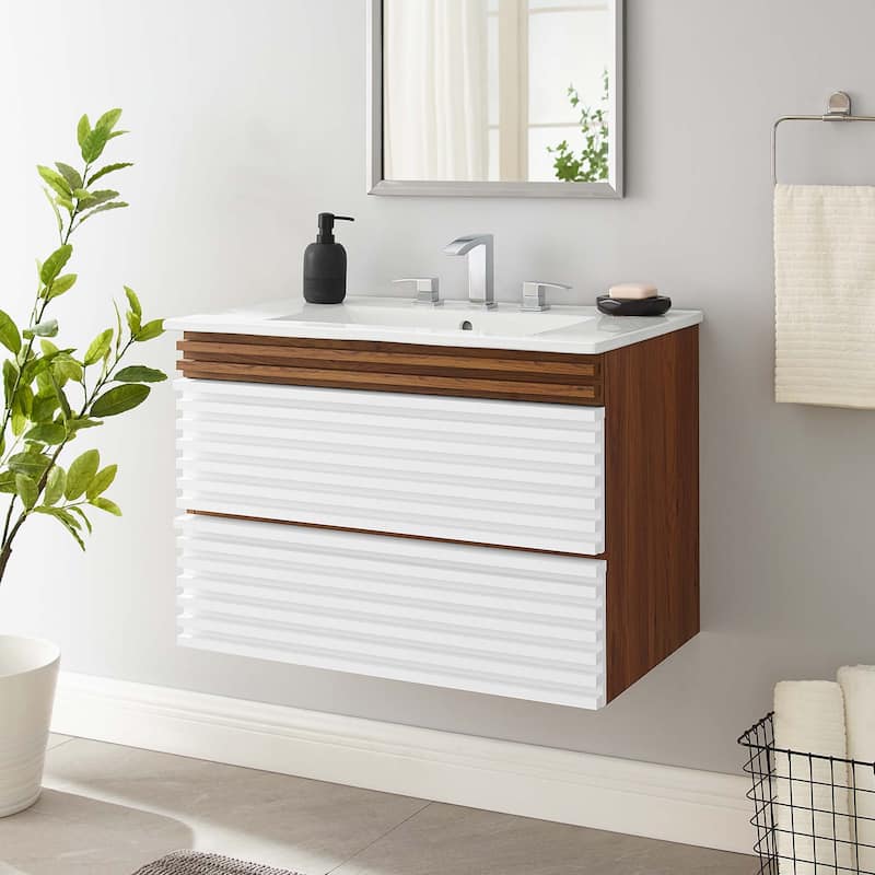 Render 30" Wall-Mount Bathroom Vanity - White Walnut White