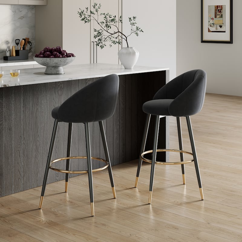 Christopher Knight Home - Riven Luxe 40.5" High Back Velvet Bar Stool Set with Gold Metal Accents - Gold+black