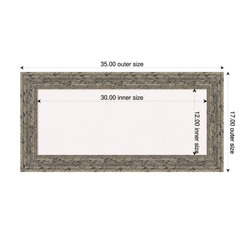 Attic Aged Silver Wood Framed Cork Board - Bulletin Board, Organization Board, Pin Board - White - 35 x 17 in
