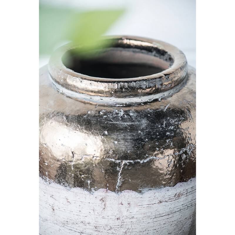 13x13x11" Round Ceramic Vase Distressed Finish with Metallic Sheen