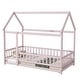 preview thumbnail 27 of 39, Twin Floor Bed with House Roof Frame, Safety Guardrails, and Fence Design