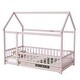 preview thumbnail 39 of 127, Wood Toddler House Bed with Roof Frame and Safety Guardrails Montessori Floor Bed without Slats No Door Houseshaped Platform Bed