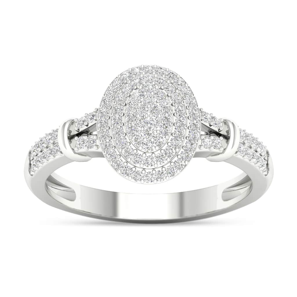 1/4ct TDW Diamond Cluster Double Halo Ring in 10k White Gold for Women