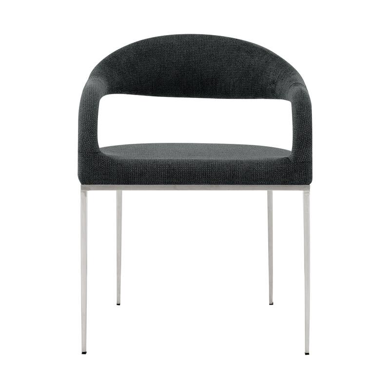 HomeRoots Set of Two Gray And Silver Upholstered Polyester Open Back Dining Arm Chairs