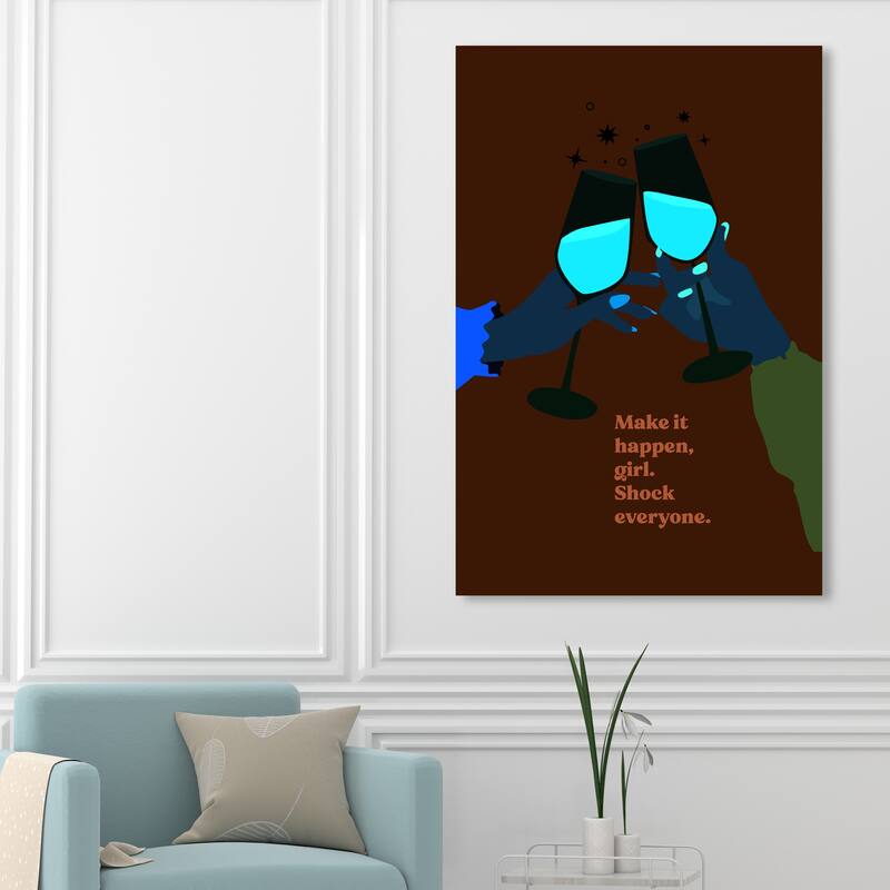 Wynwood Studio Canvas Drinks and Spirits Girl Make it happen Blue and Light Blue Modern & Contemporary Wall Art Canvas Print - 54 x 36