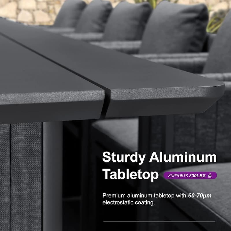 PURPLE LEAF Sanori Patio Dining Set Modern Large Weather-Resistant Table and Aluminum Chairs