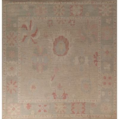 Vegetable Dye Oushak Turkish Square Area Rug Handmade Wool Carpet - 10'1"x 9'8"