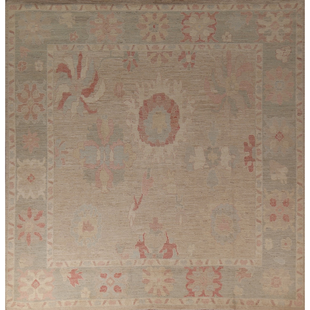 Vegetable Dye Oushak Turkish Square Area Rug Handmade Wool Carpet - 10'1"x 9'8"