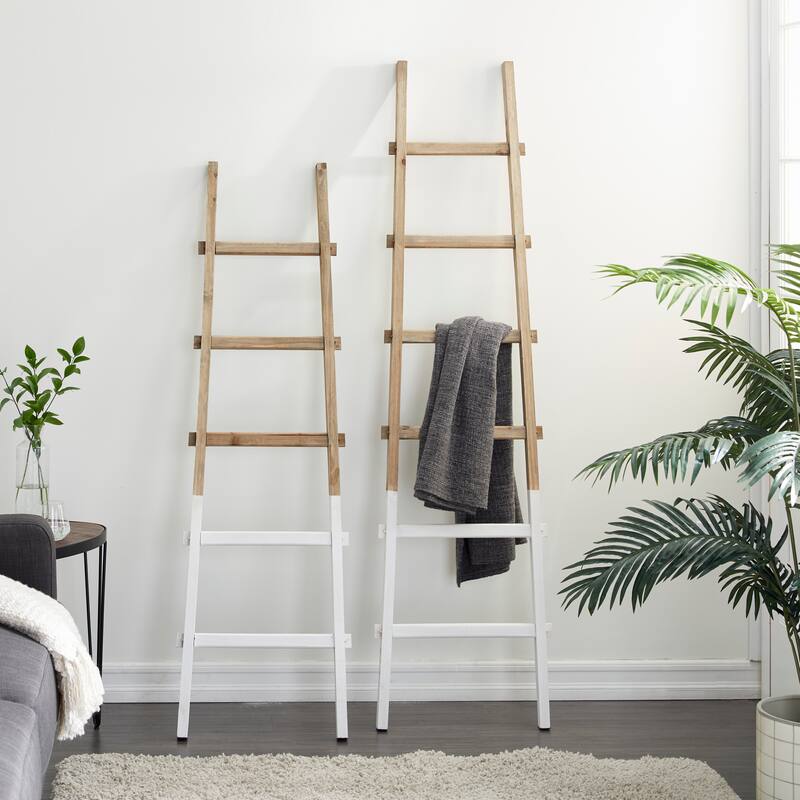 Brown Wood 5 and 6 Rack Partition Ladder with White Bases (Set of 2) - S/2 62", 73"H