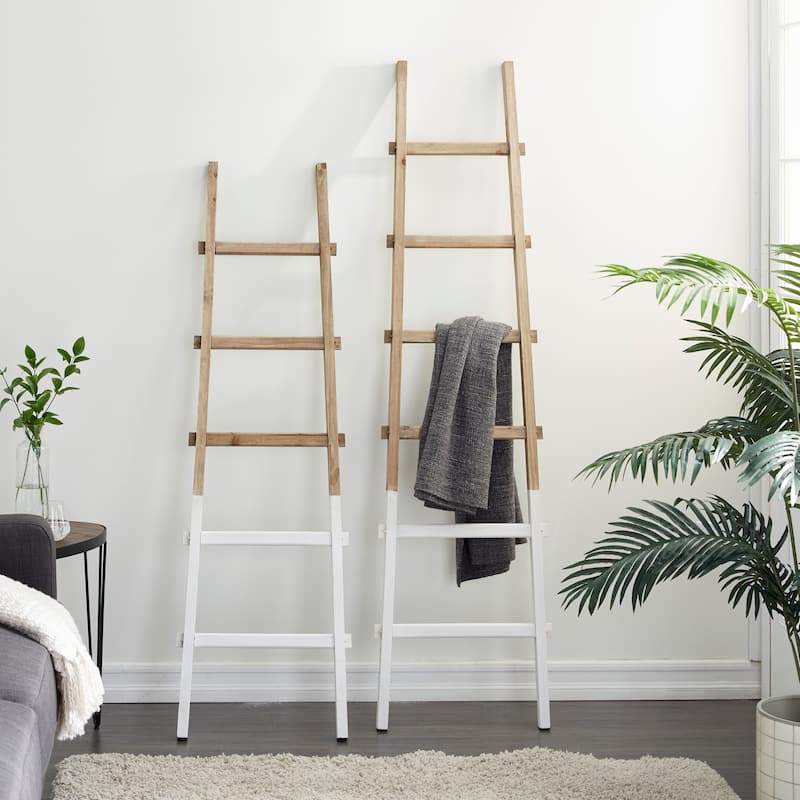 Wood 5 and 6 Rung Ladder with White Bases - Set of 2 Brown - Roche River Decor - 2"W x 19"L x 73"H
