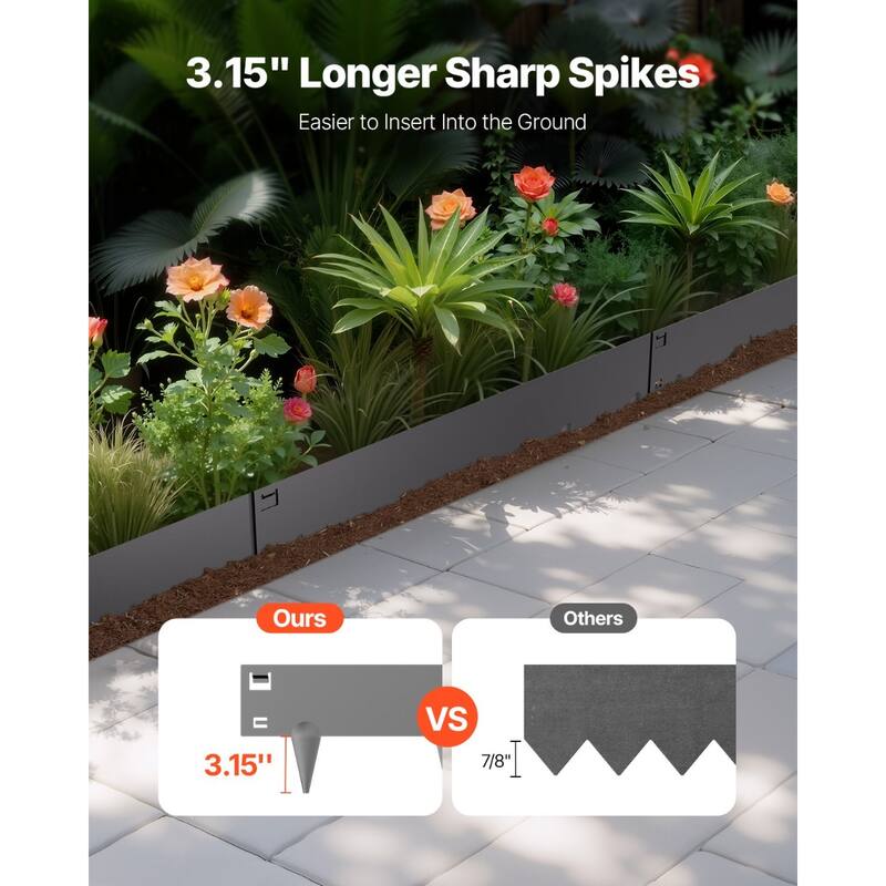5 Pack Dark Grey Galvanized Steel Landscape Edging Garden Border with Ground Spikes for Flowerbeds - 39 x 7.13 x 0.06 in