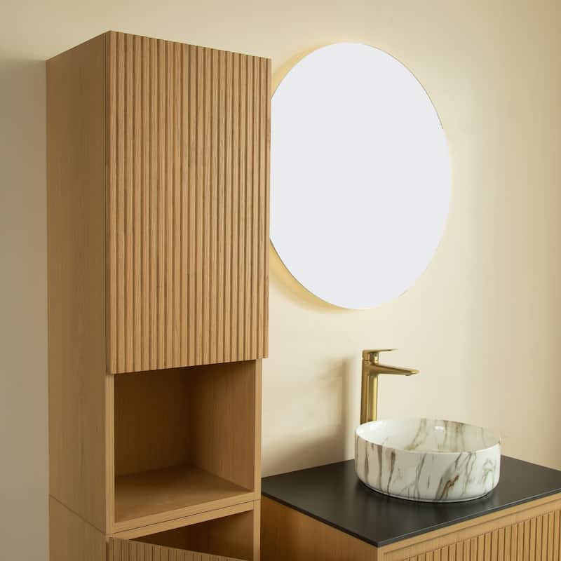 Modland 14"W x 59''H Wall Mounted Bathroom Cabinet - Narrow Waterproof Plywood, Corolla Oak for Over Toilet Storage